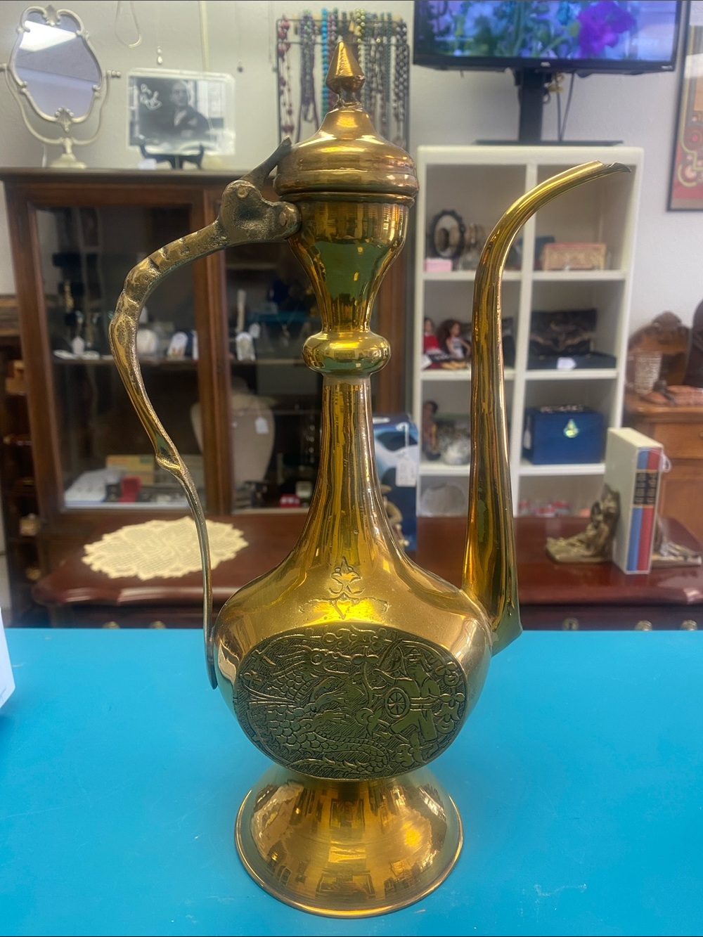 Brass Middle Eastern-Style Ewer Pitcher - Gold Finish